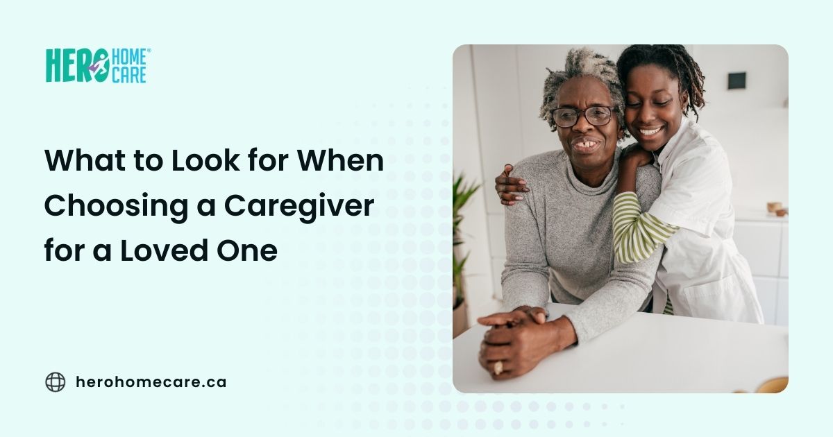 Compassionate caregiver supporting an elderly loved one in a safe home setting.