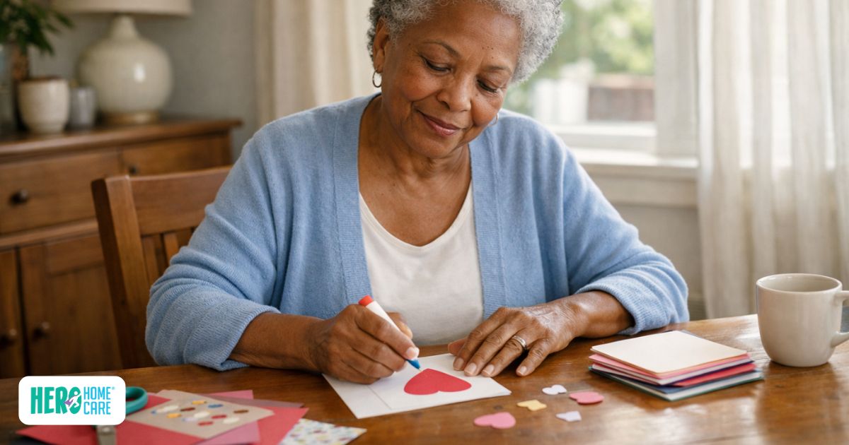 Older adult enjoying colorful craft activities at home