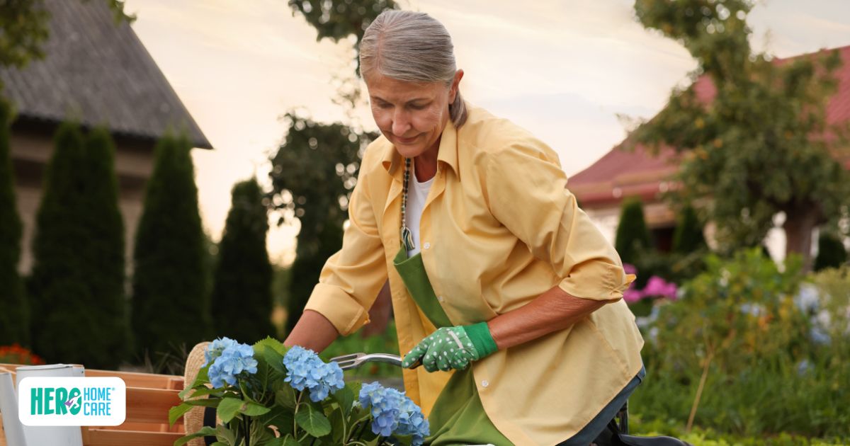 Older woman gardening outdoors, highlighting fun outdoor activities for seniors