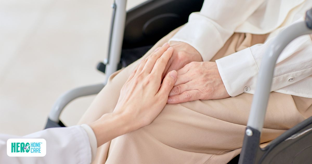 Close-up of supportive hands resting together, symbolizing patience in discussions about accepting home care