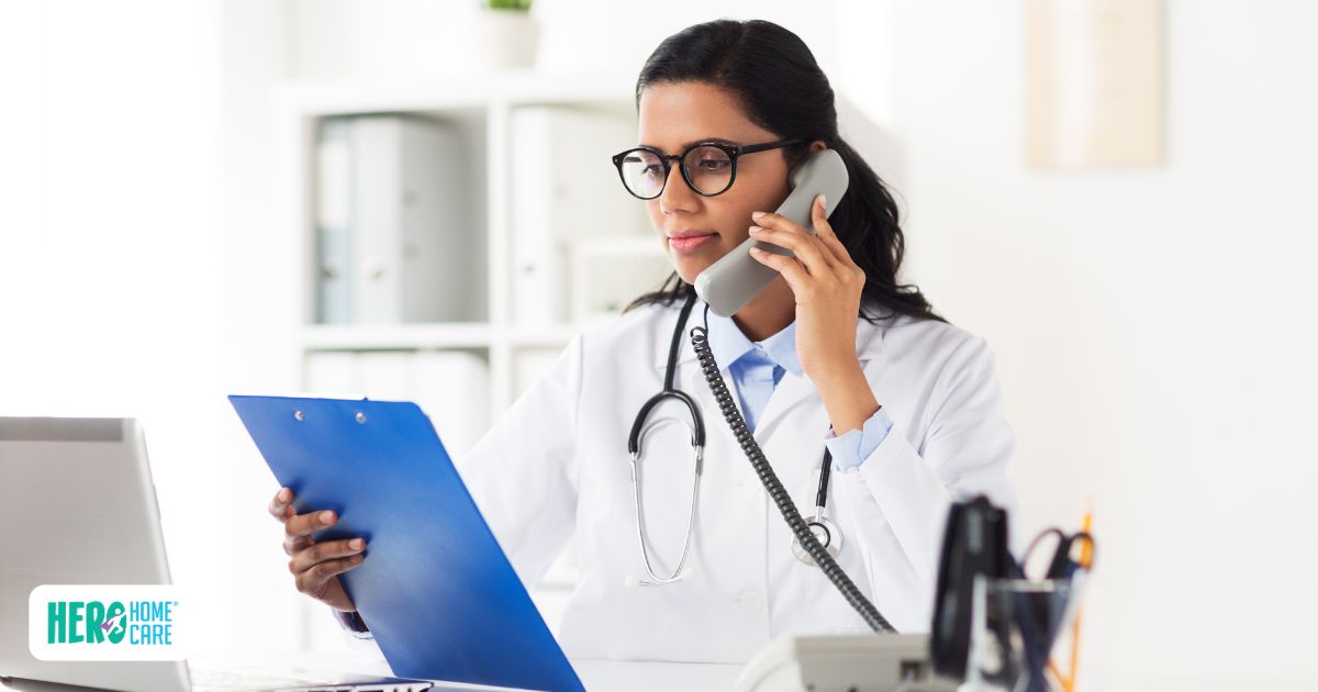 Taking notes during phone call with doctor for long-distance caregiving