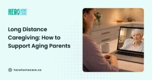 Long distance caregiving through a video call between adult daughter and aging mother.