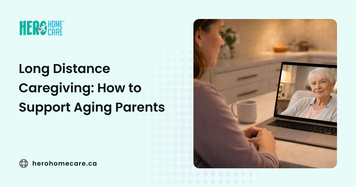 Long distance caregiving through a video call between adult daughter and aging mother.