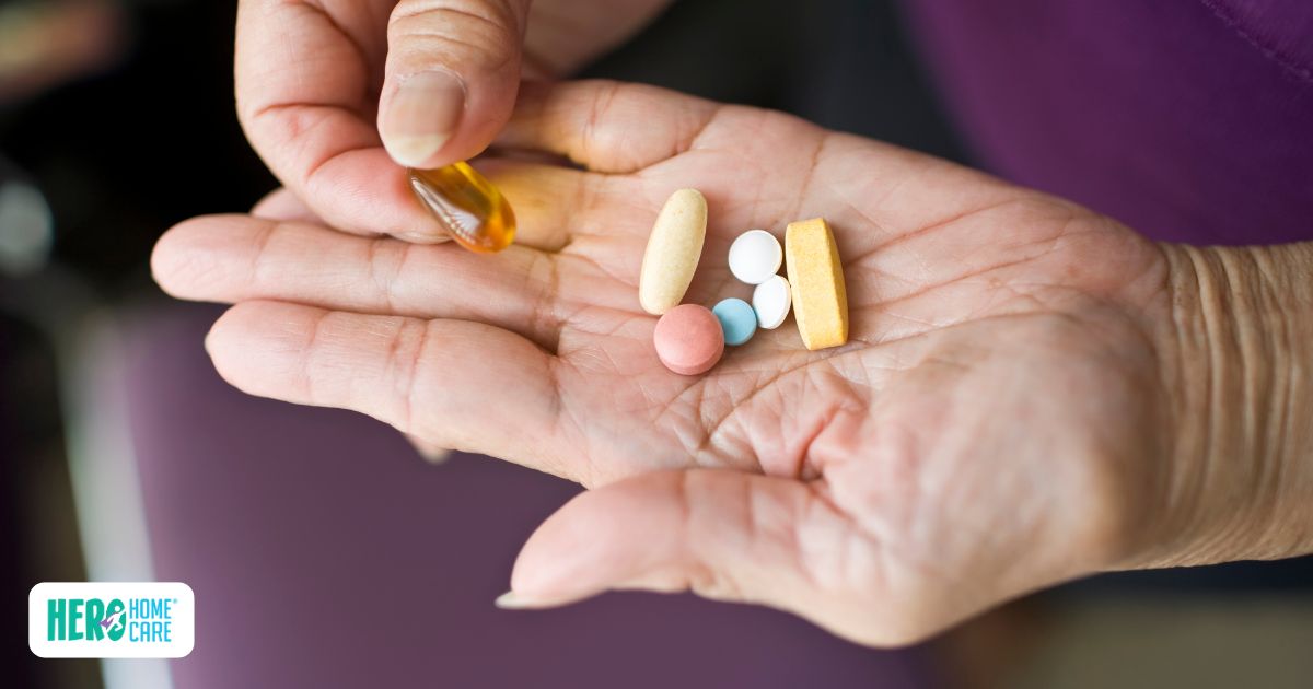 Close-up illustrating complexity of medication routines, highlighting why medication refusal in older adults can occur