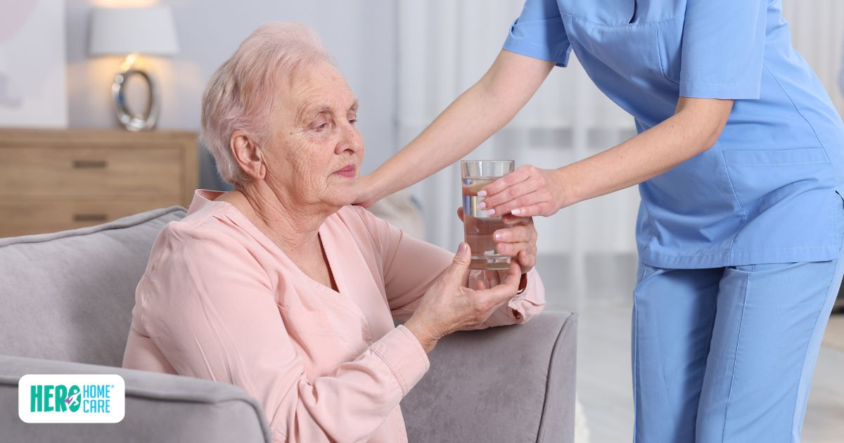 In-home care support when seniors stop taking medication, focusing on calm guidance and consistent routines