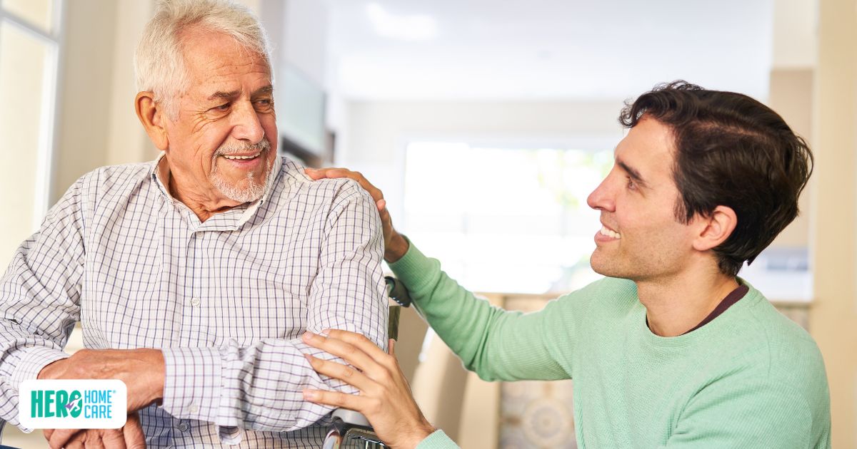 Caregiver having a calm, respectful conversation with an older parent about medication refusal