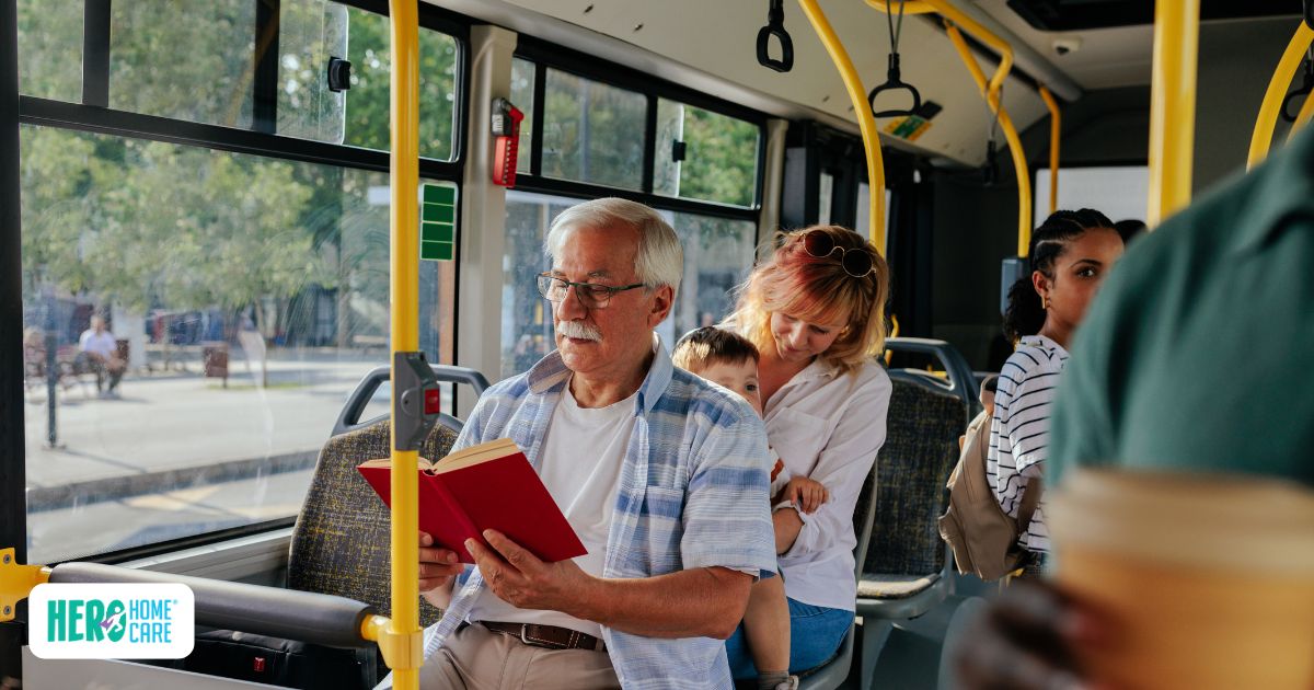 Senior using public transportation as an alternative to driving while maintaining independence and daily mobility.