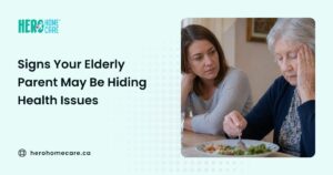 Elderly mother appearing tired and withdrawn during a meal while her adult daughter watches with concern about hidden health issues