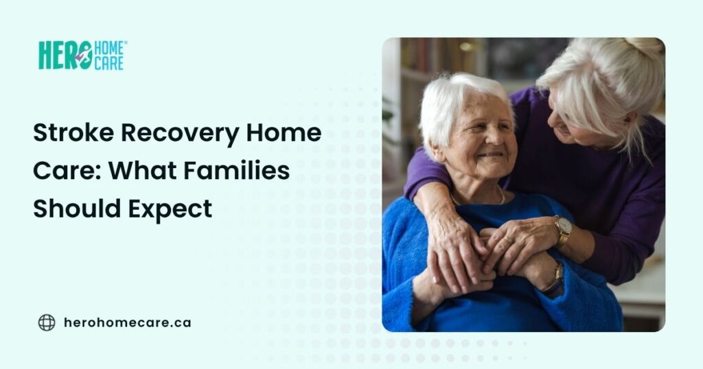 Family caregiver supporting an elderly stroke survivor during stroke recovery home care
