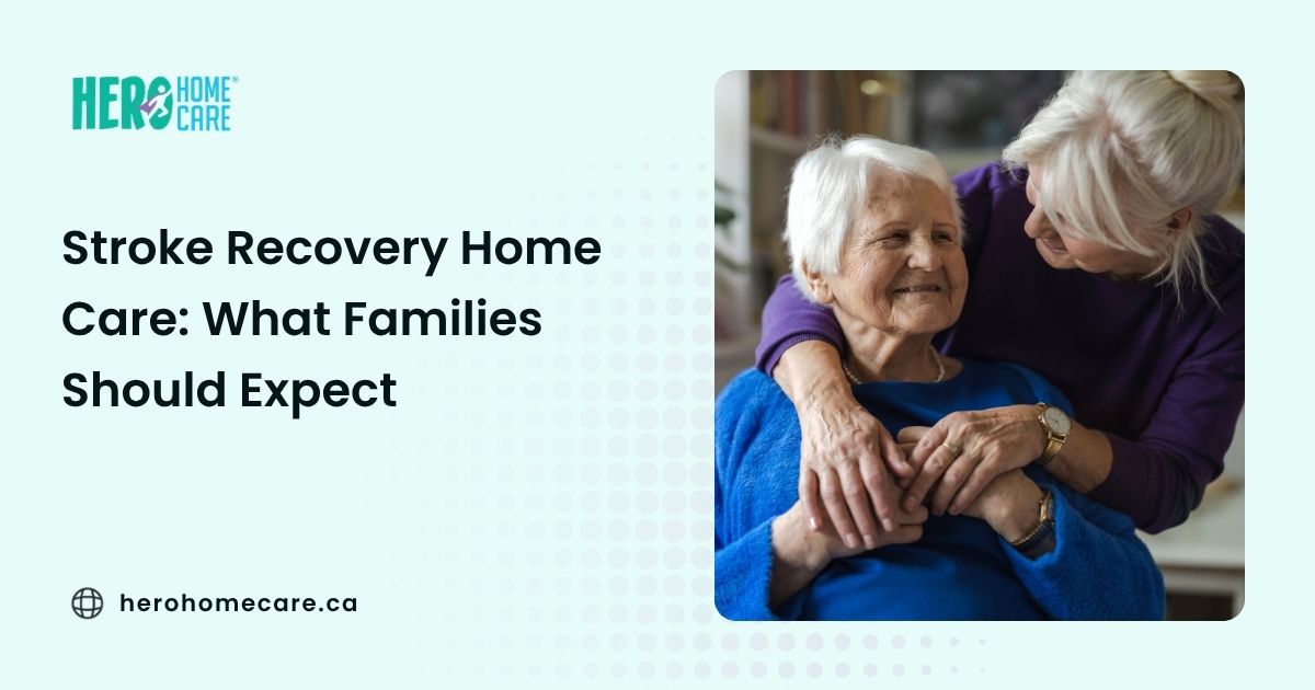 Family caregiver supporting an elderly stroke survivor during stroke recovery home care