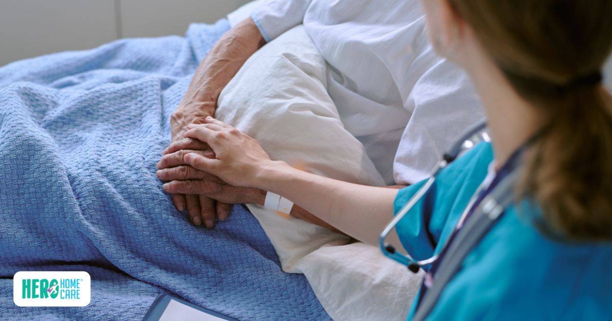 Caregiver providing compassionate post-hospital care and recovery support for a senior at home