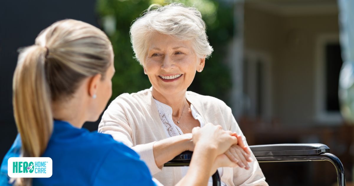 Professional caregiver providing personalized support and companionship to a senior receiving home care services