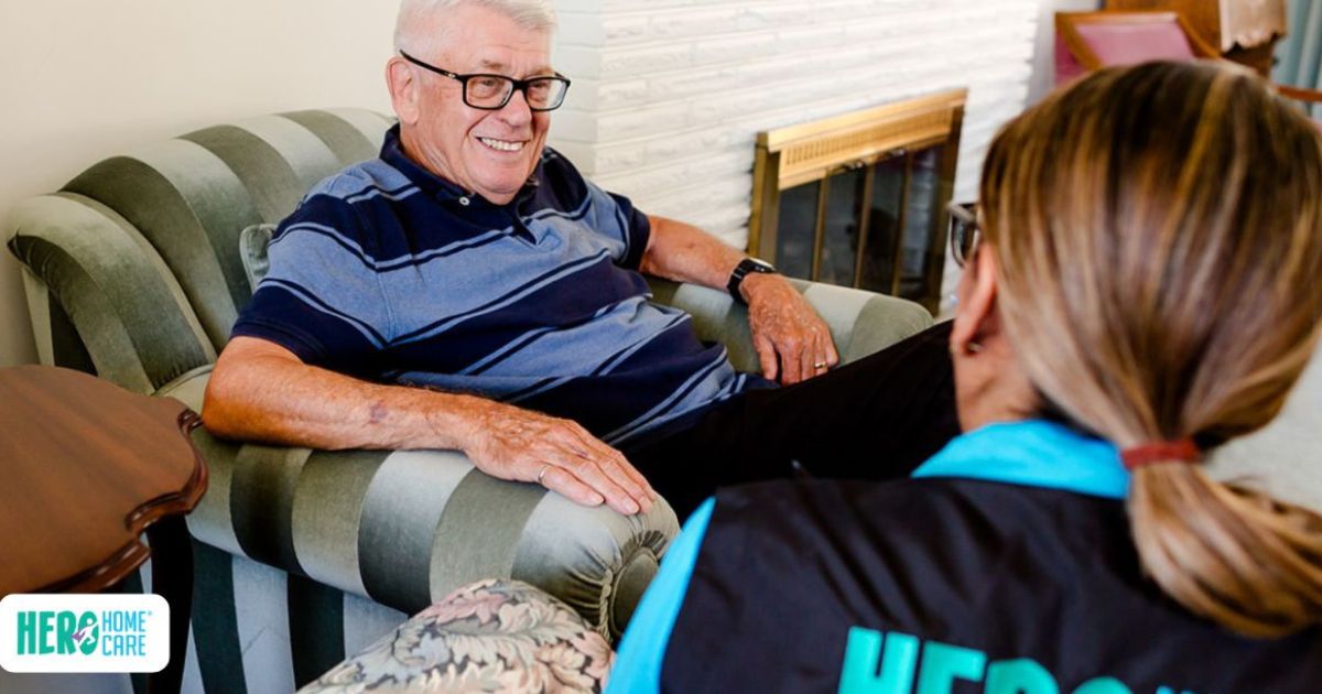 Professional in-home caregiver providing companionship and daily support to a senior