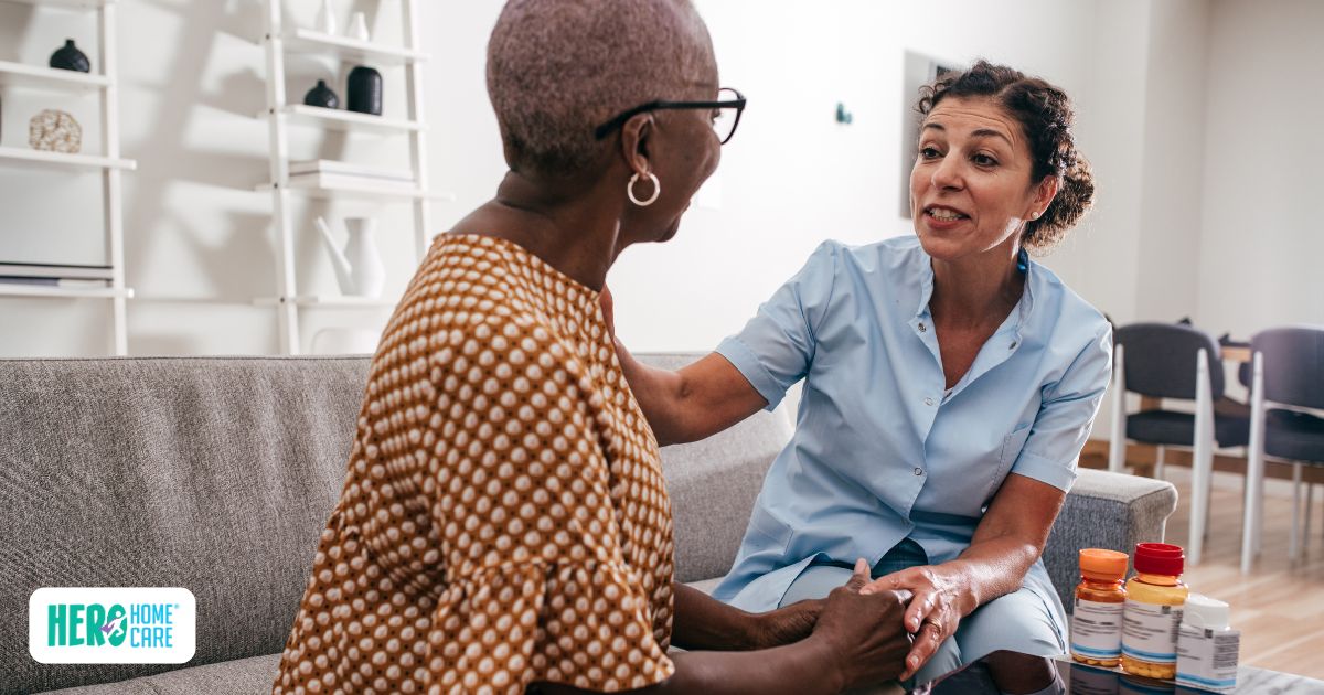 Home care professional reassessing a senior's support needs during an in-home visit