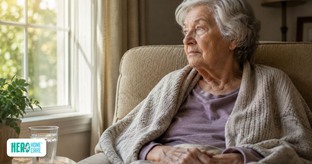 Older adult resting quietly by a window at home, illustrating the uncertainty of how long an elderly person can live without eating during advanced illness.