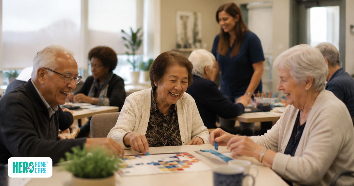 Seniors enjoying social activities and group engagement through dementia respite care resources that support caregiver relief.