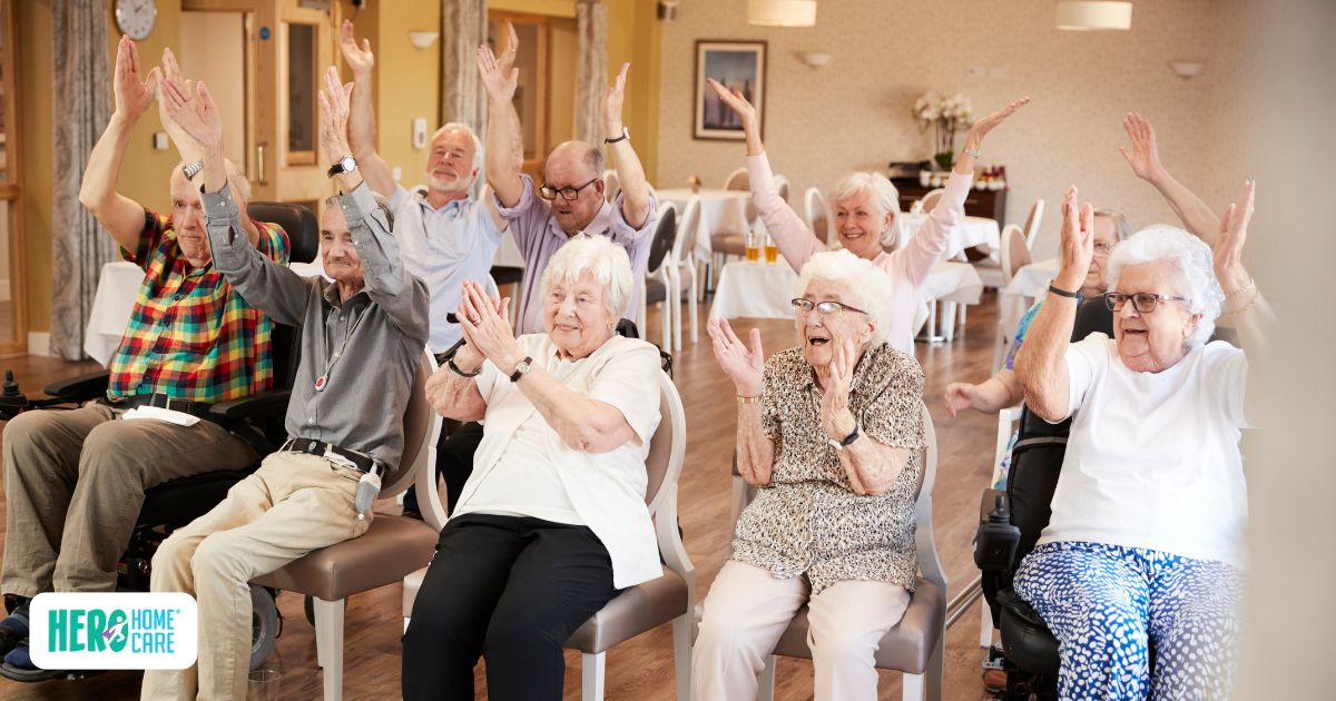 Older adults participating in a group exercise and wellness class at a senior centre in North Vancouver.