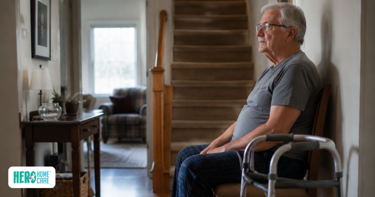 Older adult with COPD experiencing common daily challenges associated with chronic lung disease, represented during a healthcare consultation focused on breathing difficulties, reduced endurance, and maintaining independence at home.